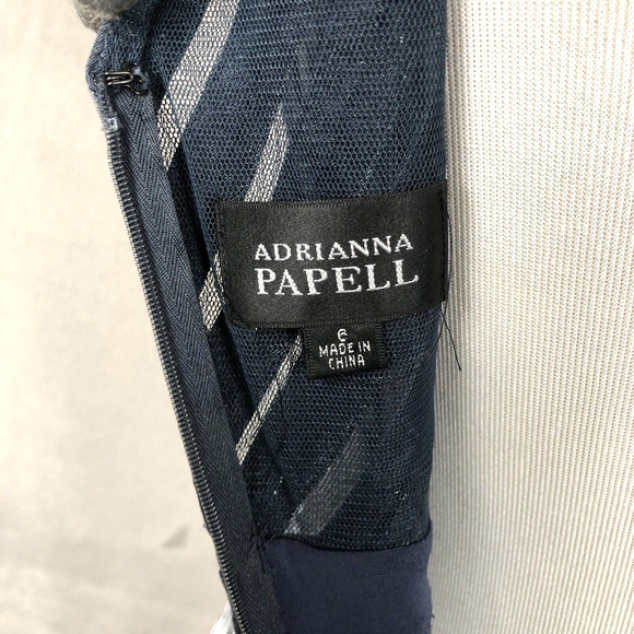 NWT ADRIANNA PAPELL Cocktail Dress Sz 6 Blue Midi Layered Lined Iridescent NEW - Picture 4 of 16